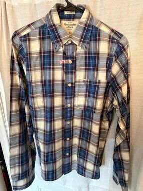 Abercrombie & Fitch - Plaid Shirt - Small White w/ Blue & Red Stripes